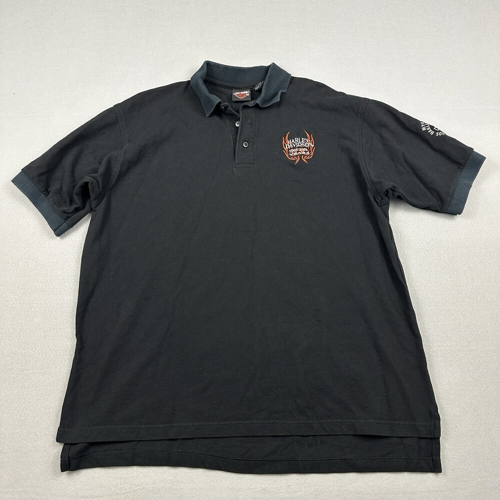Vintage Harley Davidson Polo Shirt Men Extra Large Black Myrtle Beach 2003 XL